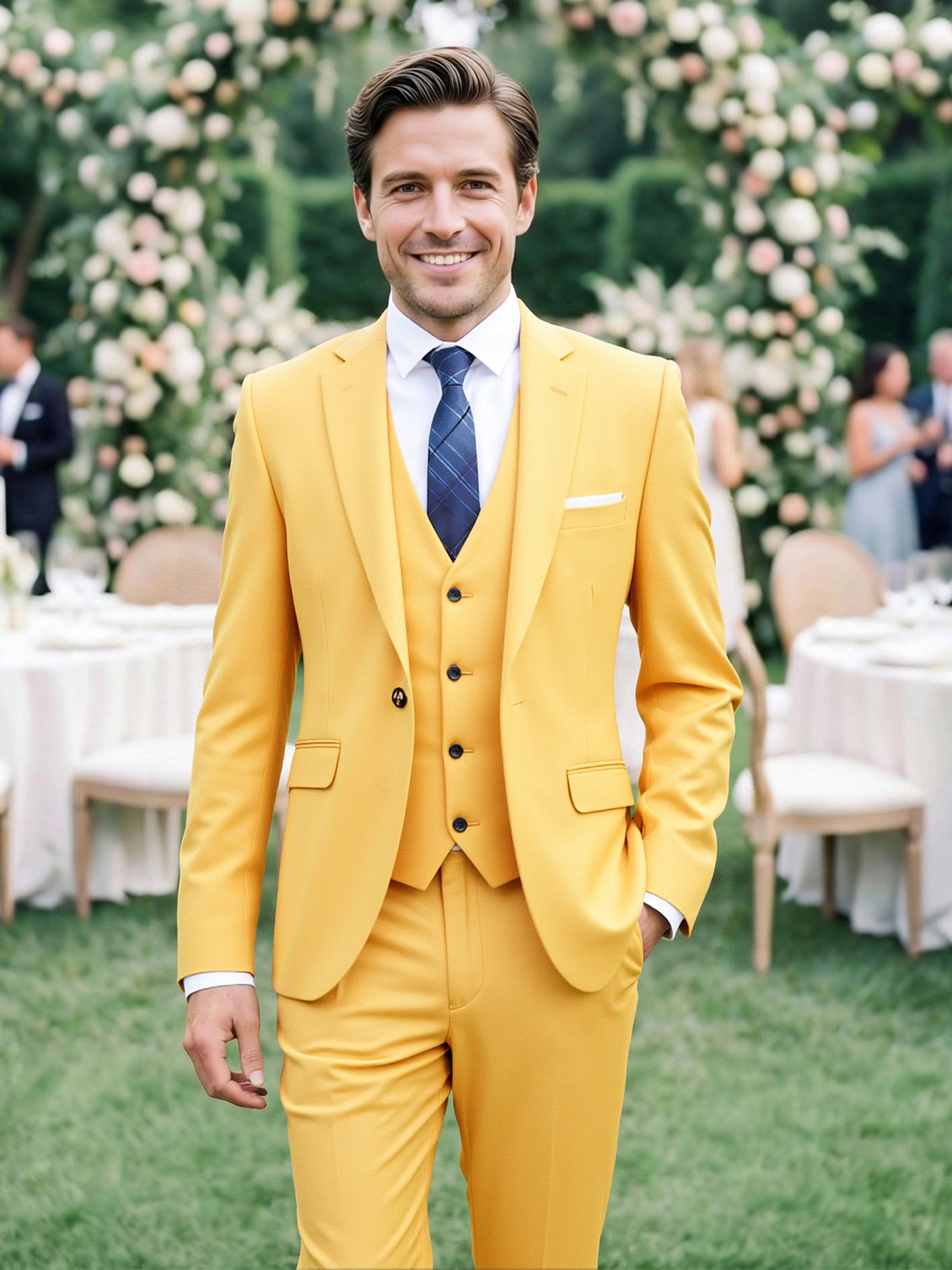 Men's 3-piece slim fit suit set - single button sports jacket, vest, and pants, men's modern formal wedding ball dress