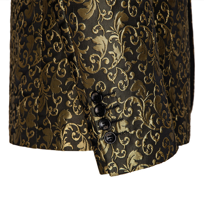 Men's 2-Piece Gold Jacquard Embroidery Paisley Black Tuxedo