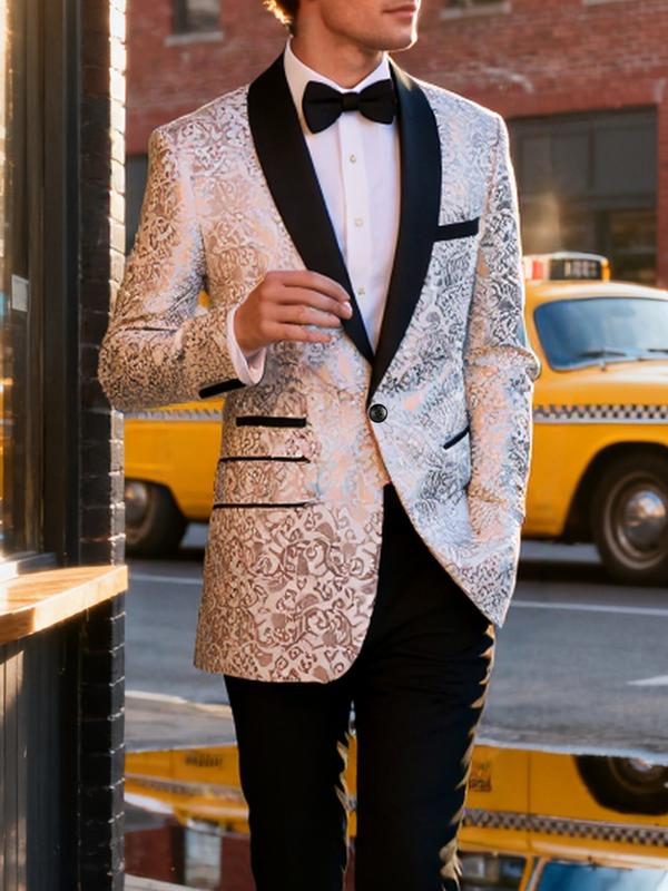 Men's Floral Print Button Front Suit Set, Long Sleeve Blazer & Pants Two-Piece Set for Formal Party Wedding Guest, Fashion Men's Clothing for All Seasons