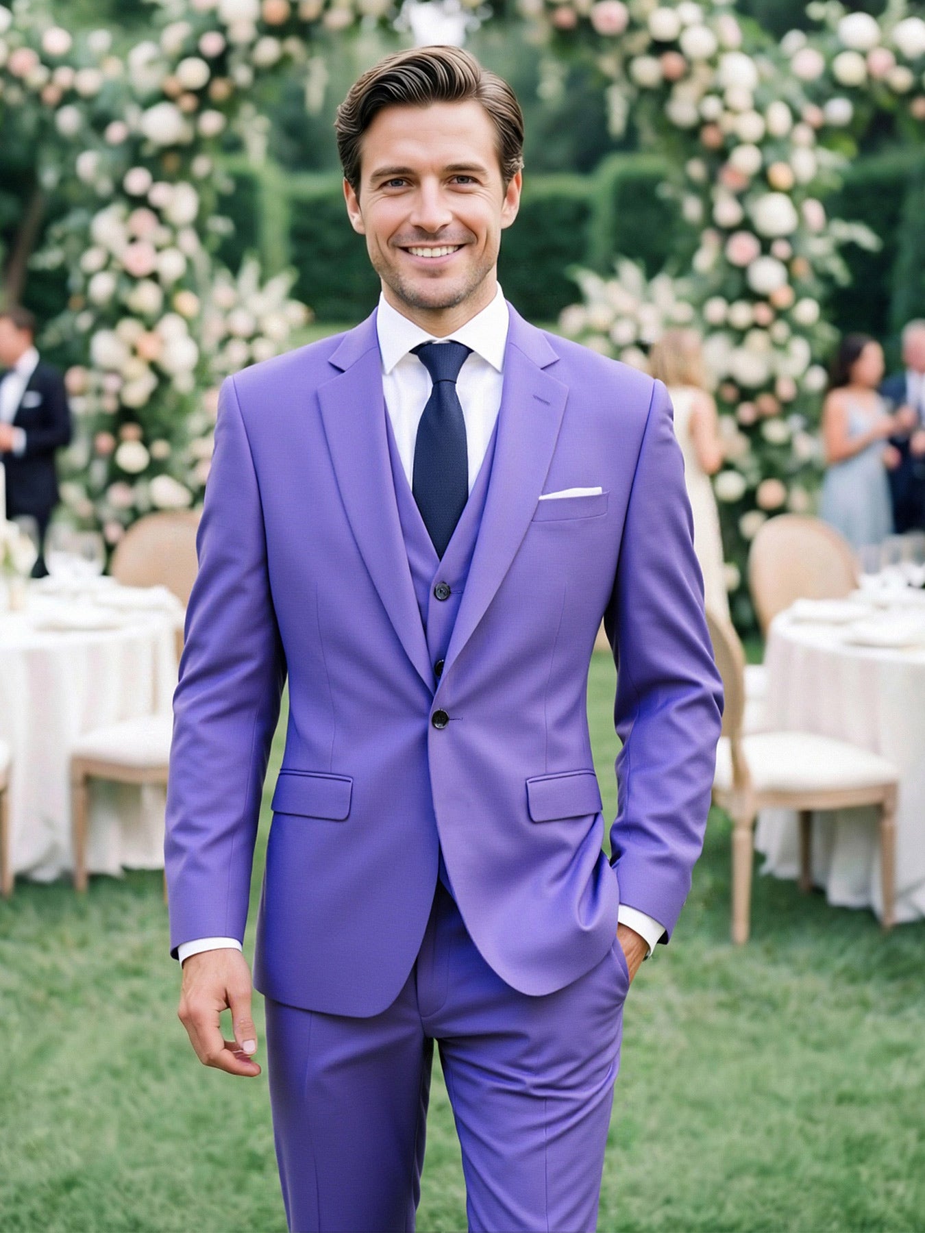 Men's 3-piece slim fit suit set - single button sports jacket, vest, and pants, men's modern formal wedding ball dress
