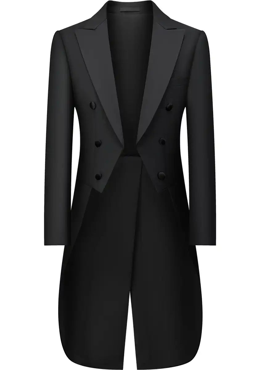 Men's Classic Slim Fit Black Suit with Tails