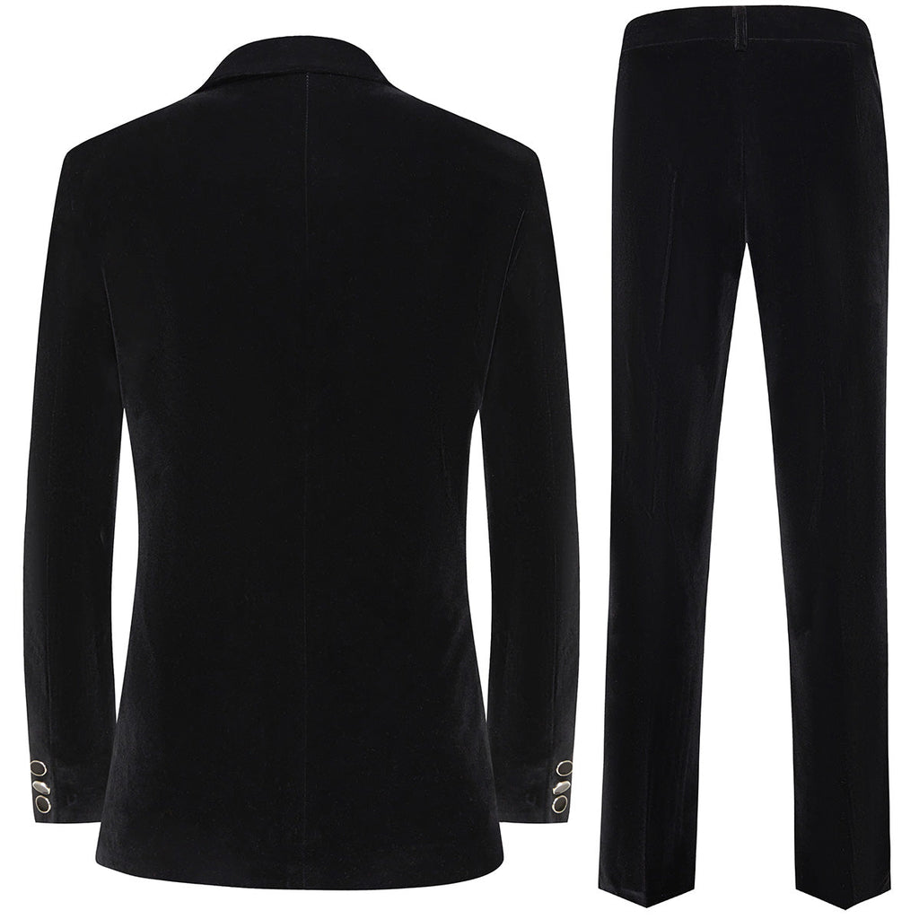 Men's Peak Lapel with Rhinestone Luxury Velvet Black Tuxedo