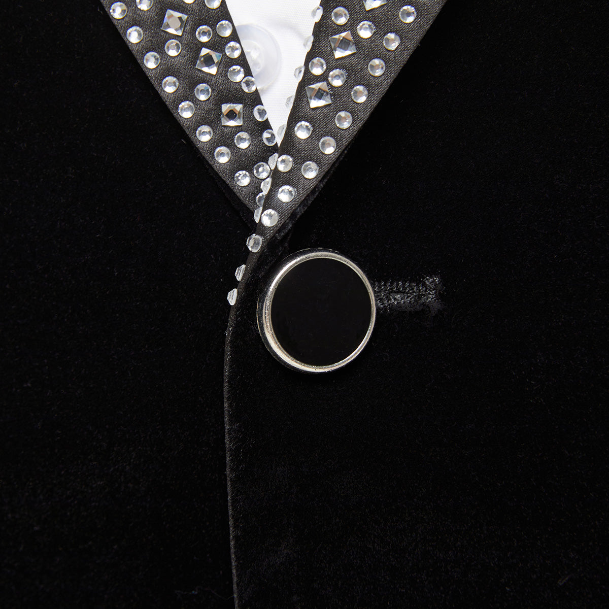 Men's Peak Lapel with Rhinestone Luxury Velvet Black Tuxedo