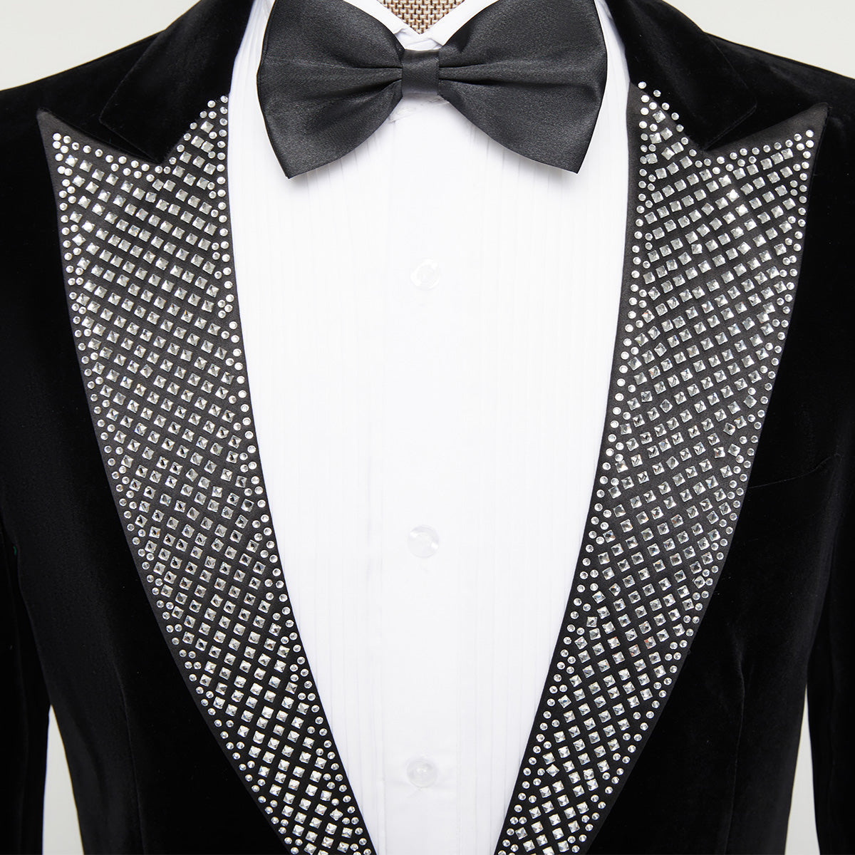 Men's Peak Lapel with Rhinestone Luxury Velvet Black Tuxedo