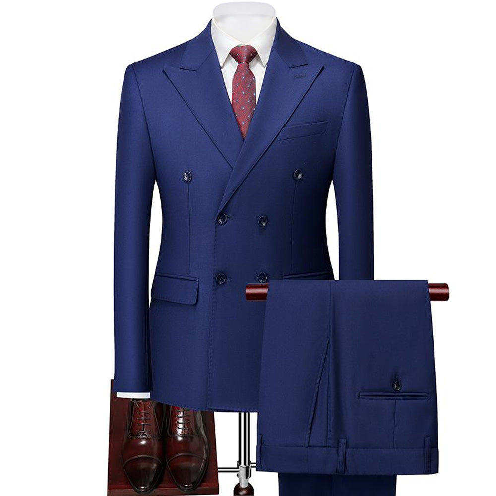 Men's 2-Piece Slim Fit Double-Breasted Blue Suit