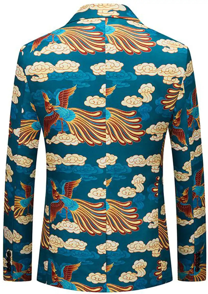Men's Phoenix and Cloud Pattern Blue Tuxedo