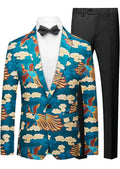 Men's Phoenix and Cloud Pattern Blue Tuxedo