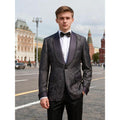 Men’s Luxury Jacquard Tuxedo Jacket, Satin Shawl Lapel Blazer with Beaded Trim, Formal Wedding & Party Outfit