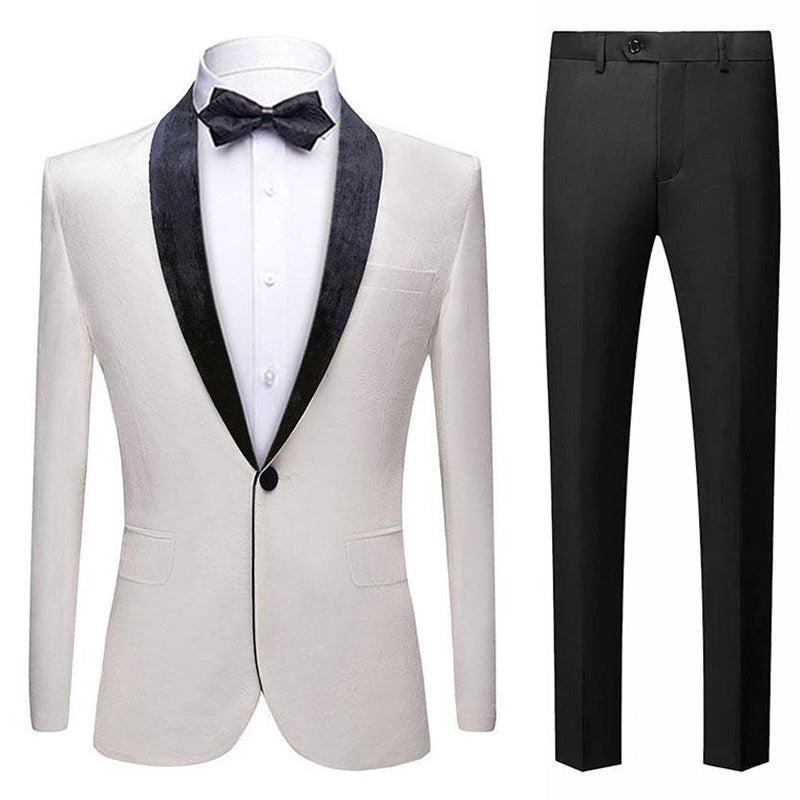 Men's Classic Velvet Closure Collar White Tuxedo