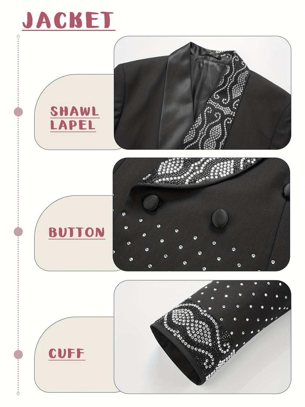 2-piece men's suit, heat cured rhinestone tailcoat, long pants, shawl collar, double breasted wedding party, stage performance, men's elegant suit