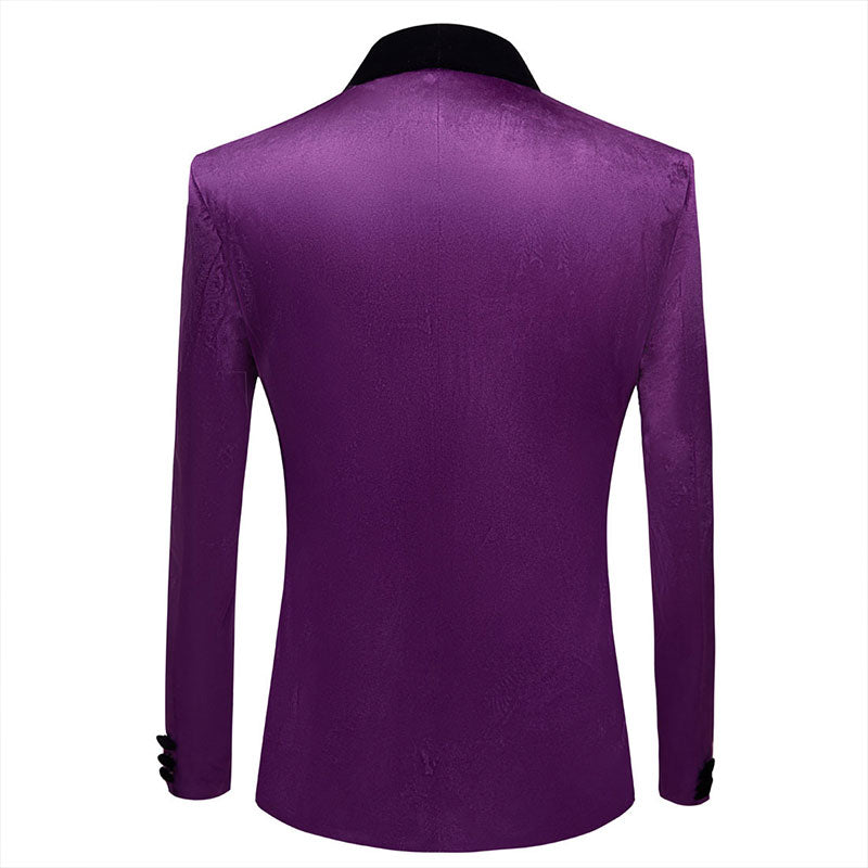 Men's Classic Velvet Closure Collar Purple Tuxedo
