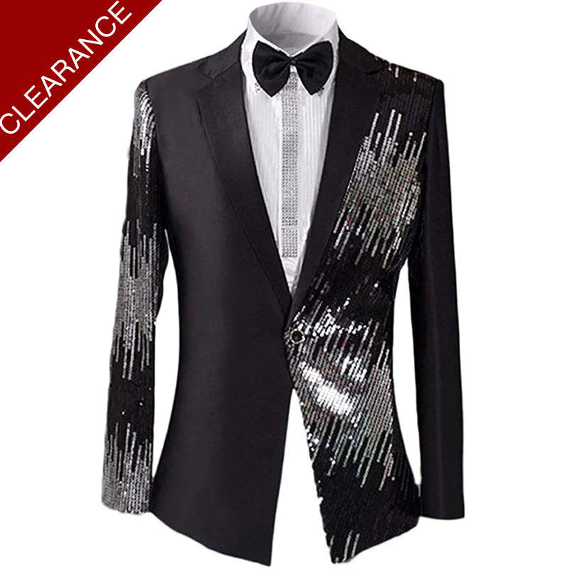 Men's Half Sequin Silver Tassel Black Dinner Jacket  Only Jacket