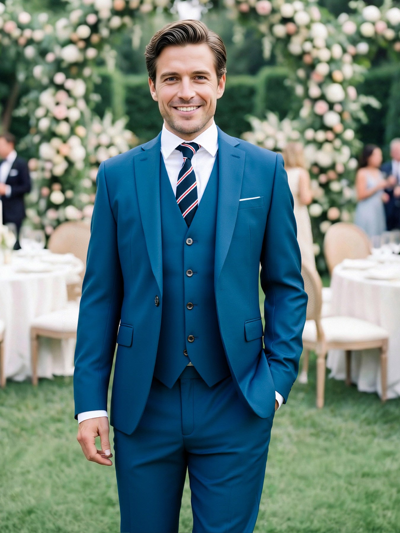 Men's 3-piece slim fit suit set - single button sports jacket, vest, and pants, men's modern formal wedding ball dress