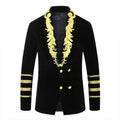 Men's Gold Floral Embroided Collar Court Style Black Jacket