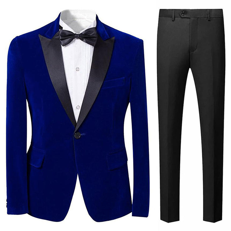 Men's 2-Piece Peak Lapel Royal Blue Velvet Tuxedo
