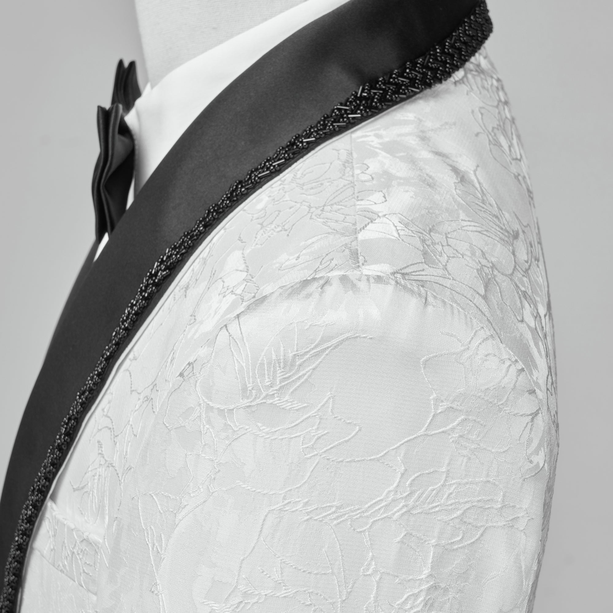 Men’s Luxury Jacquard Tuxedo Jacket, Satin Shawl Lapel Blazer with Beaded Trim, Formal Wedding & Party Outfit