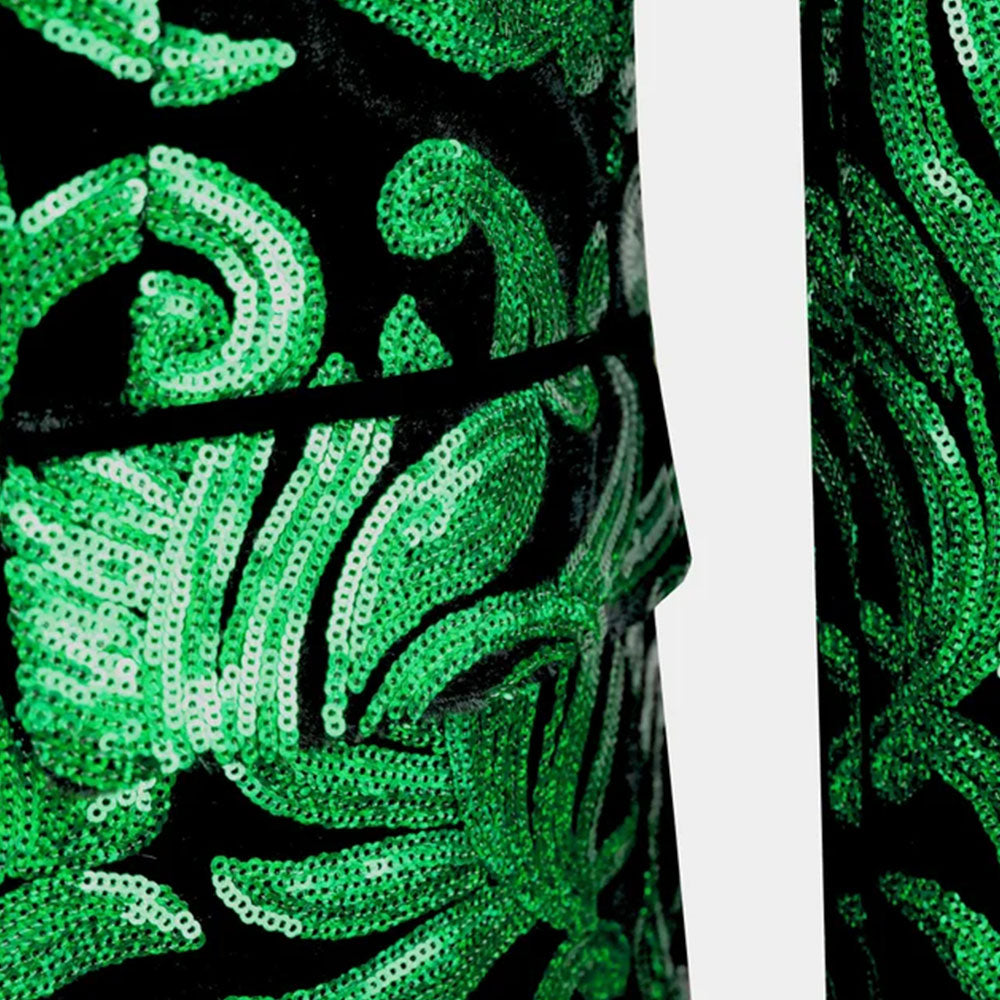 Men's Sparkle Floral Green Sequin Tuxedo Jacket