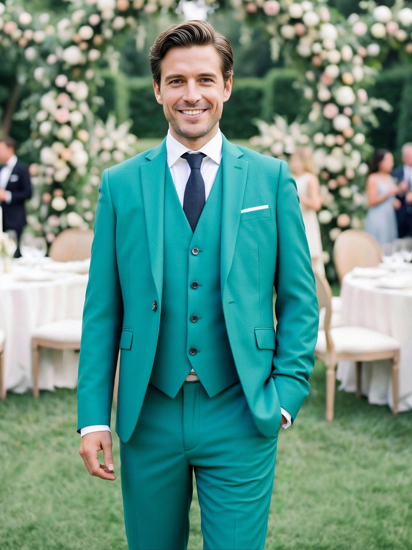 Men's 3-piece slim fit suit set - single button sports jacket, vest, and pants, men's modern formal wedding ball dress