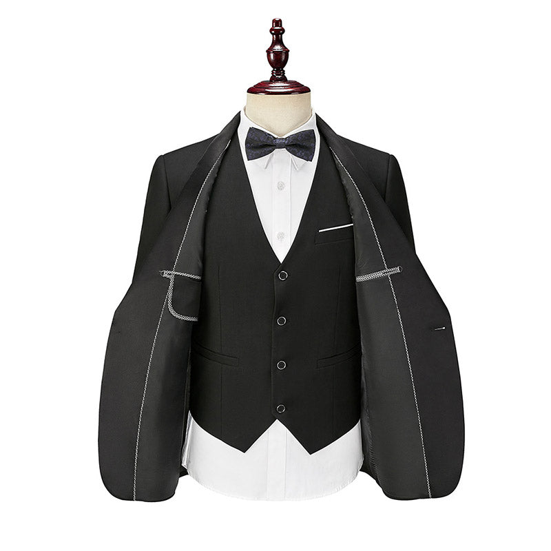 Men's 3-Piece Classic Groom Dresses Elegant Black Groomsmen Suit