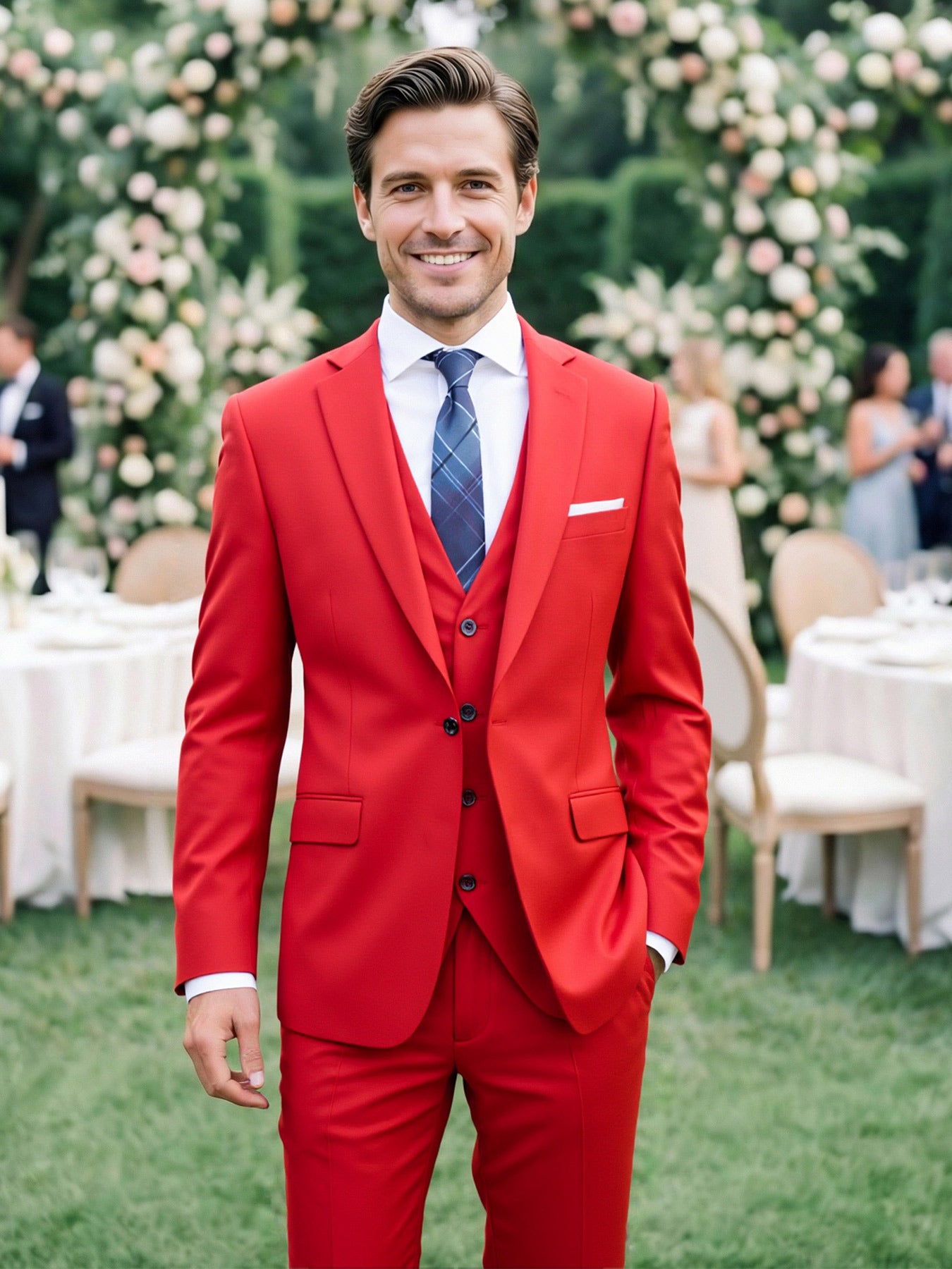 Men's 3-piece slim fit suit set - single button sports jacket, vest, and pants, men's modern formal wedding ball dress