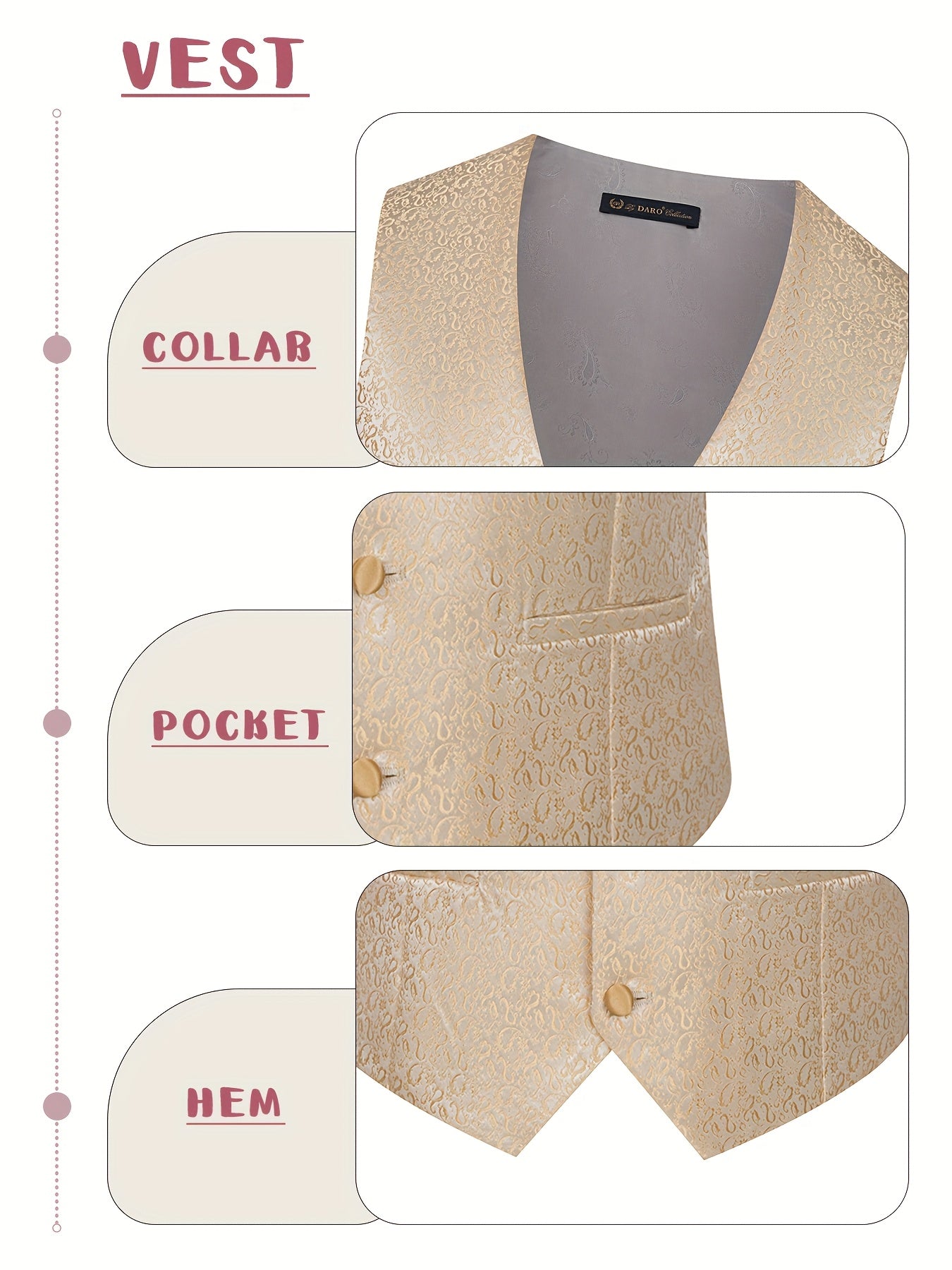 Men's Luxury Tailcoat Set -3-Piece Set (Coat+Tank Top+Pants), Unique Button Design, Jacquard Printing Craftsmanship, Gentleman Style, Suitable for Banquet, Dance, Wedding and Other Occasions