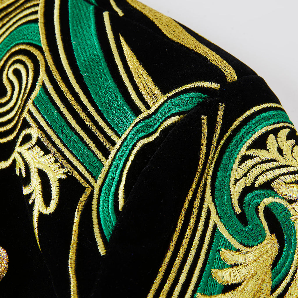 Men's Gold Aigillette Decorated with Luxury Black Embroidered Tuxedo
