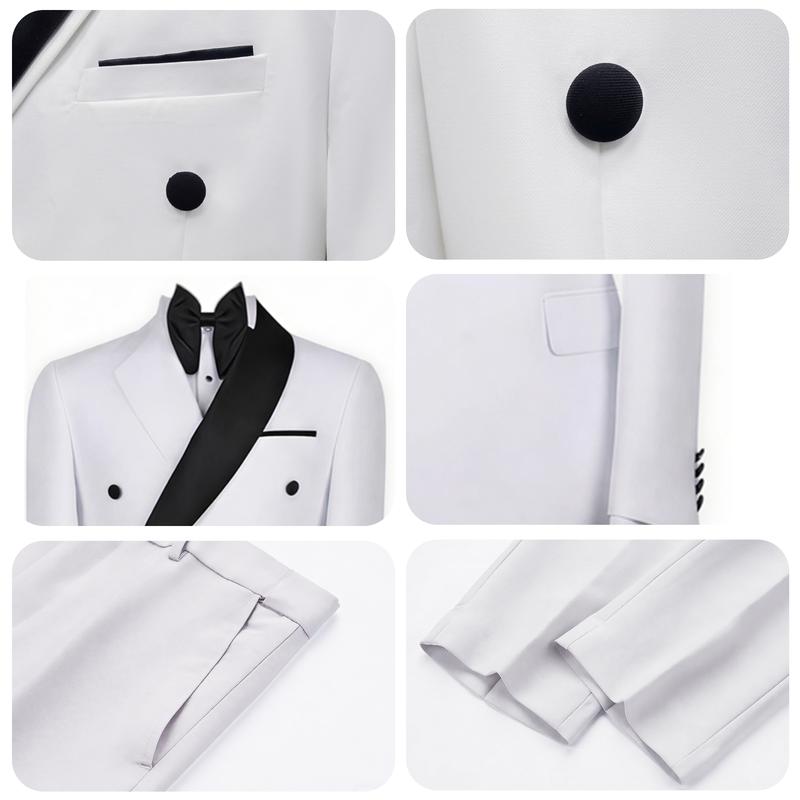 Men’s 2-Piece Contrast Color Tuxedo Suit, Double Breasted Shawl Lapel Blazer & Pants, Slim Fit Wedding Prom Party Outfit