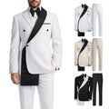 Men’s 2-Piece Contrast Color Tuxedo Suit, Double Breasted Shawl Lapel Blazer & Pants, Slim Fit Wedding Prom Party Outfit
