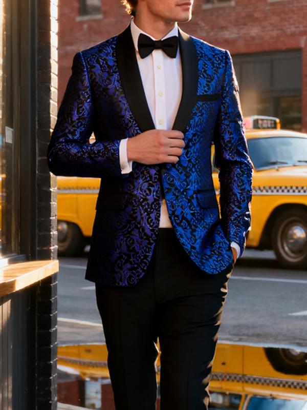 Men's Floral Print Button Front Suit Set, Long Sleeve Blazer & Pants Two-Piece Set for Formal Party Wedding Guest, Fashion Men's Clothing for All Seasons