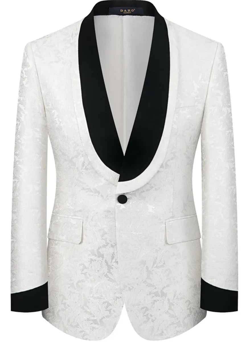 Men's 3-Piece Shawl Collar Leaf Jacquard White Tuxedo