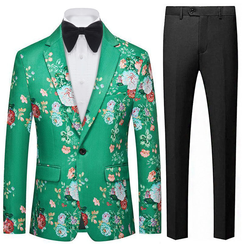 Men's Garden Green Tuxedo Floral Embraided Jacket