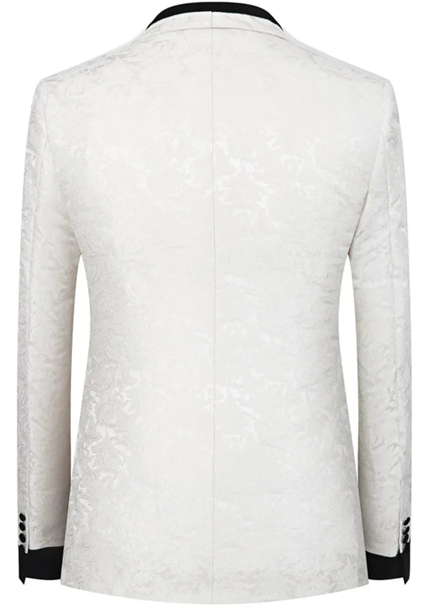 Men's 3-Piece Shawl Collar Leaf Jacquard White Tuxedo
