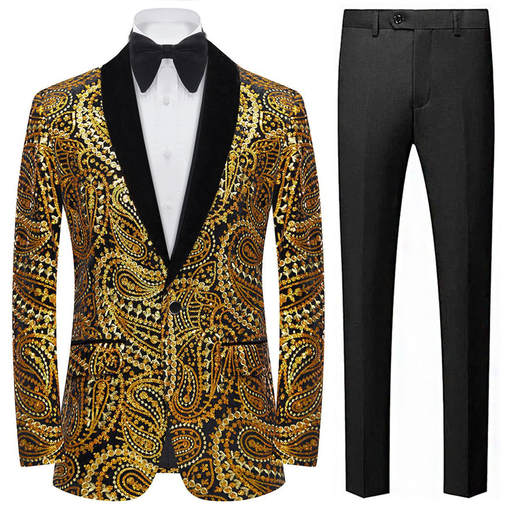 Men's Sequin Paisley Golden Tuxedo Jacket