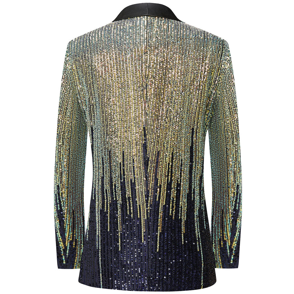 Men's Full Sequin Gold Tassel Navy Tuxedo Jacket for Stage