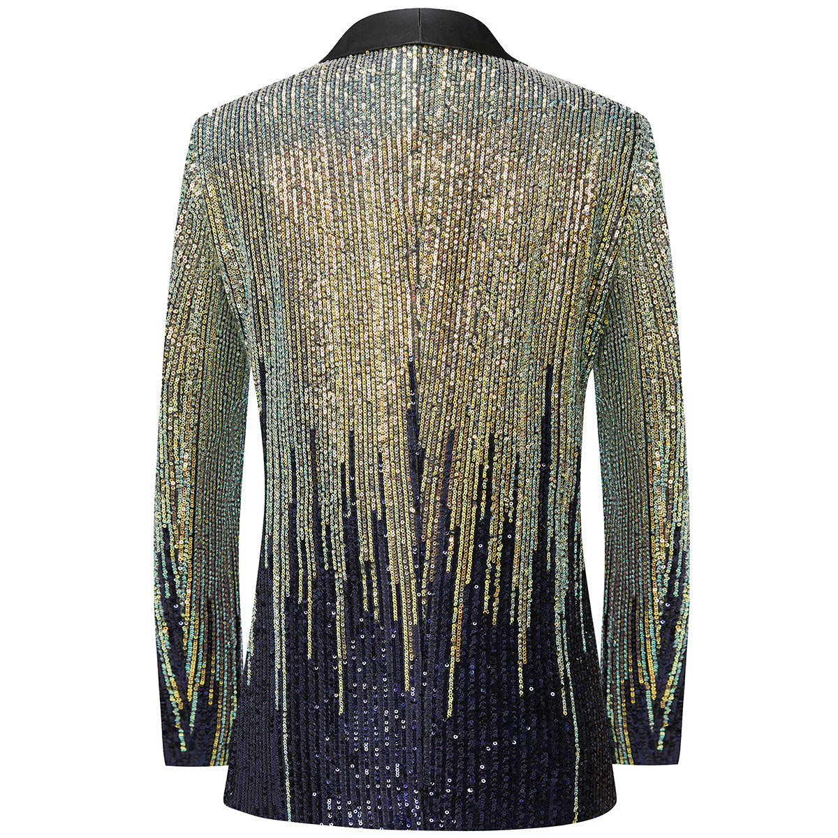 Men's Full Sequin Gold Tassel Navy Blue Tuxedo Jacket for Stage