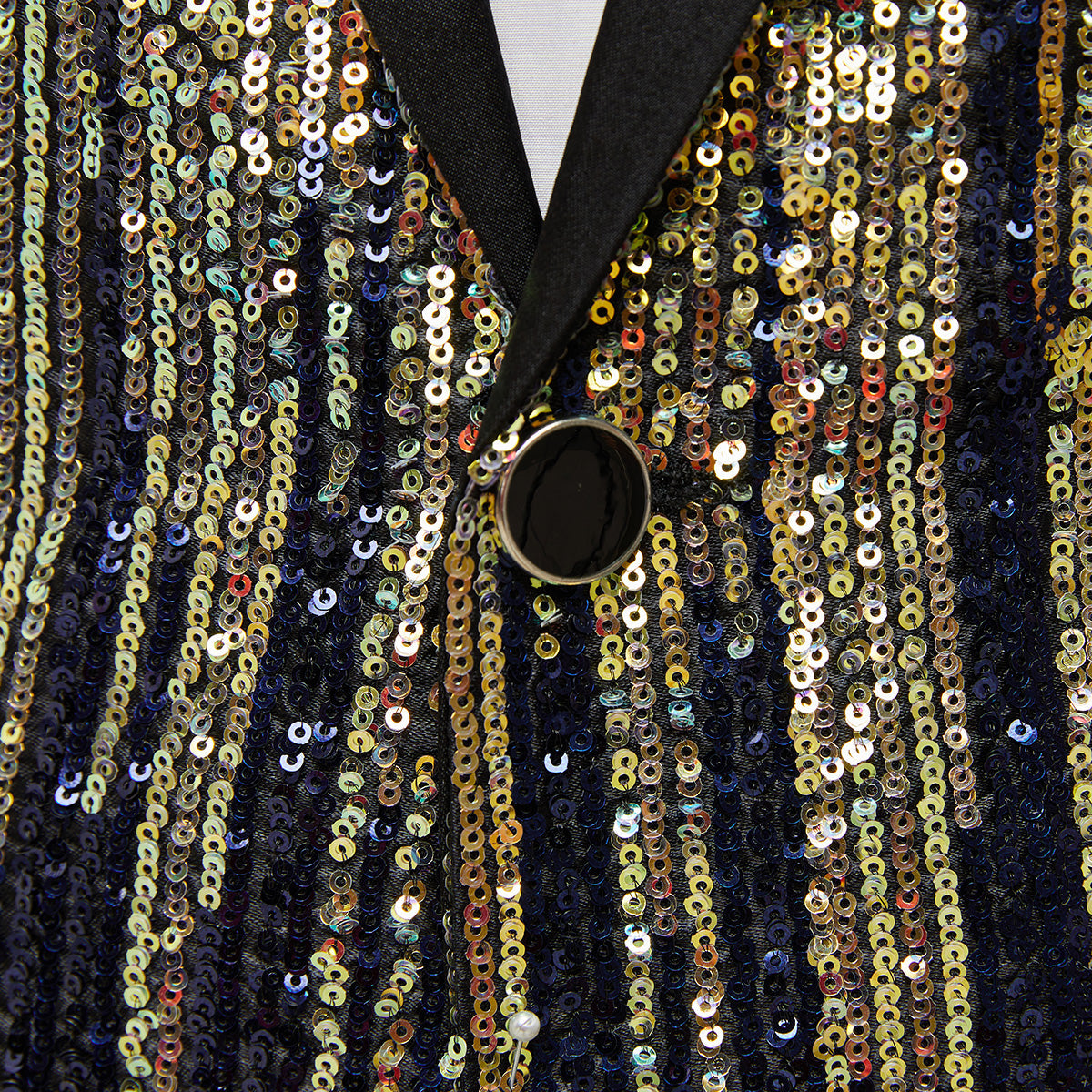 Men's Full Sequin Gold Tassel Navy Blue Tuxedo Jacket for Stage