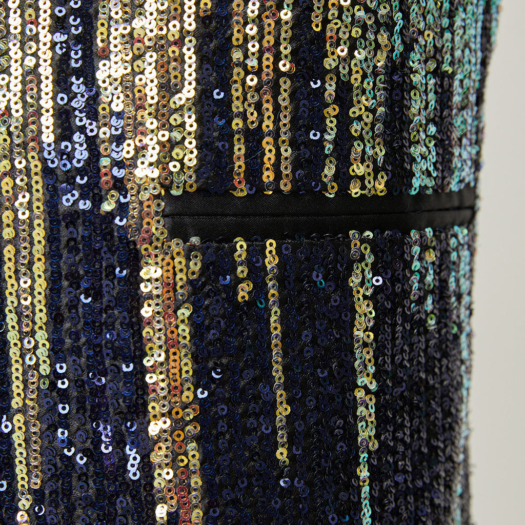 Men's Full Sequin Gold Tassel Navy Jacket for Stage