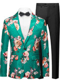 Men's Multi-Color Floral Jacquard Green Tuxedo Jacket