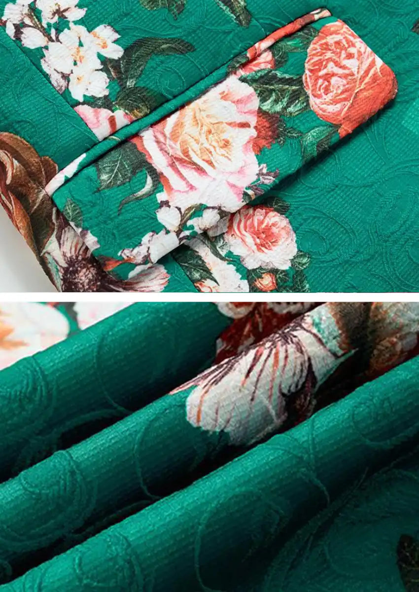 Men's Notched Lapel Multicolor Floral Jacquard Green Tuxedo Jacket