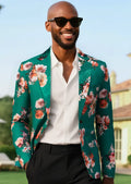 Men's Notched Lapel Multicolor Floral Jacquard Green Tuxedo Jacket