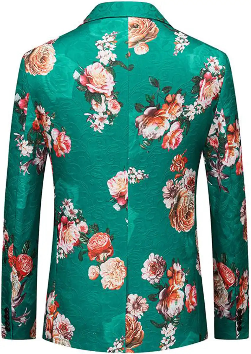 Men's Multi-Color Floral Jacquard Green Tuxedo Jacket