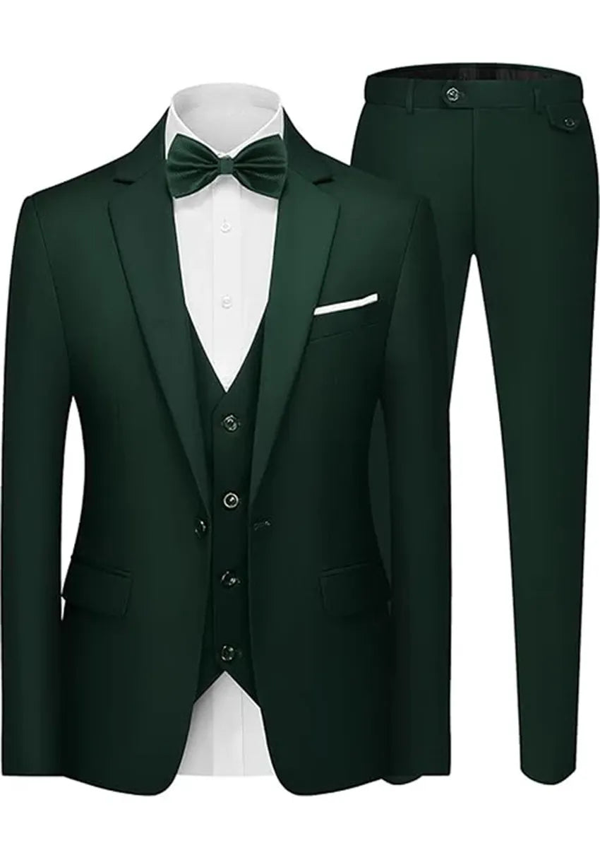 Men's Stylish 3-Piece Dark Green Suit