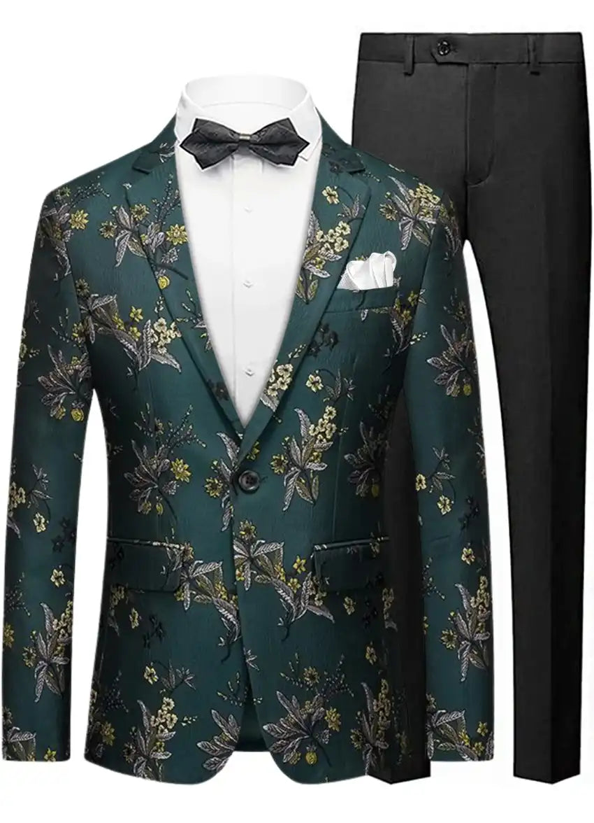 Men's Jacquard Embroidered Green Tuxedo Jacket