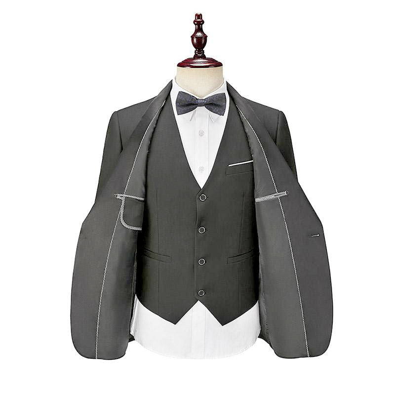 Men's 3-Piece Classic Groom Dresses Elegant Dark Gray Groomsmen Suit