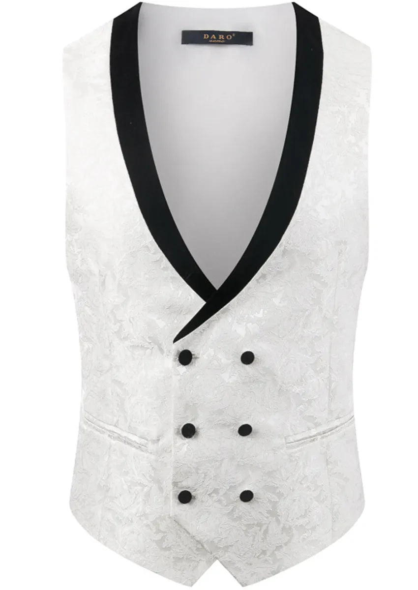 Men's 3-Piece Shawl Collar Leaf Jacquard White Tuxedo