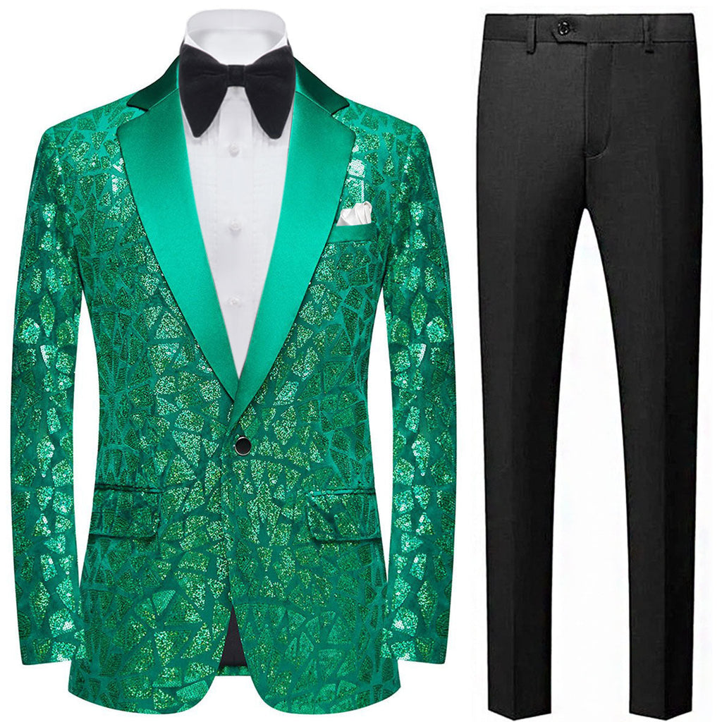 Men's Sequin Geometric Mosaic Green Tuxedo
