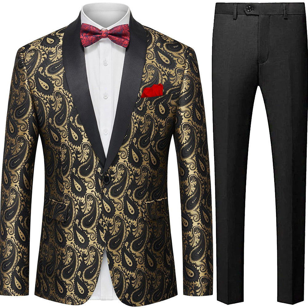 Men's Classic Paisley Shawl Collar Gold Tuxedo Jacket