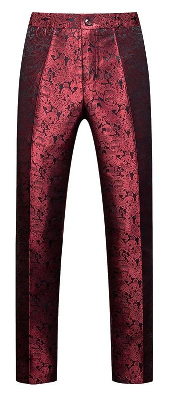 【Select pants size for set】Mens Jacuard Burgundy Tuxedo Pants
