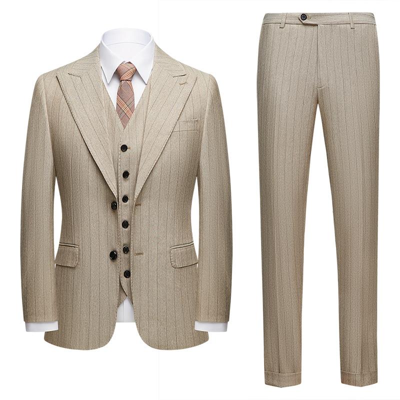 Men's 3-Piece Stripe Beige Suit