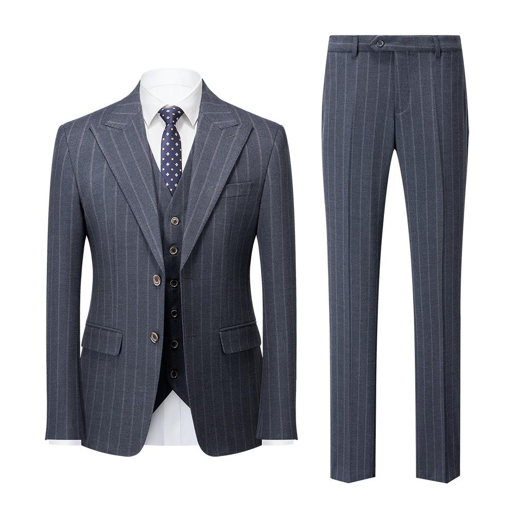 Men's Peak Lapel 3-Piece Striped Two Button Dark Gray Suit